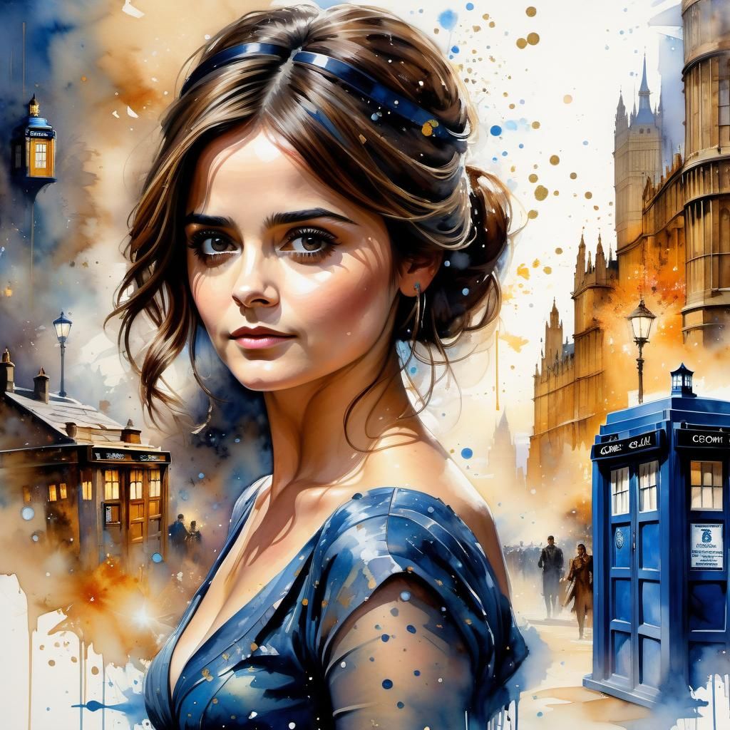 Clara Oswald in Timescape Digital Watercolor Illustration