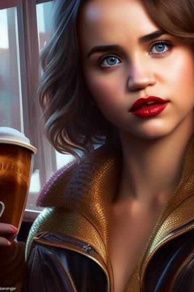 Miley Cyrus with a coffee