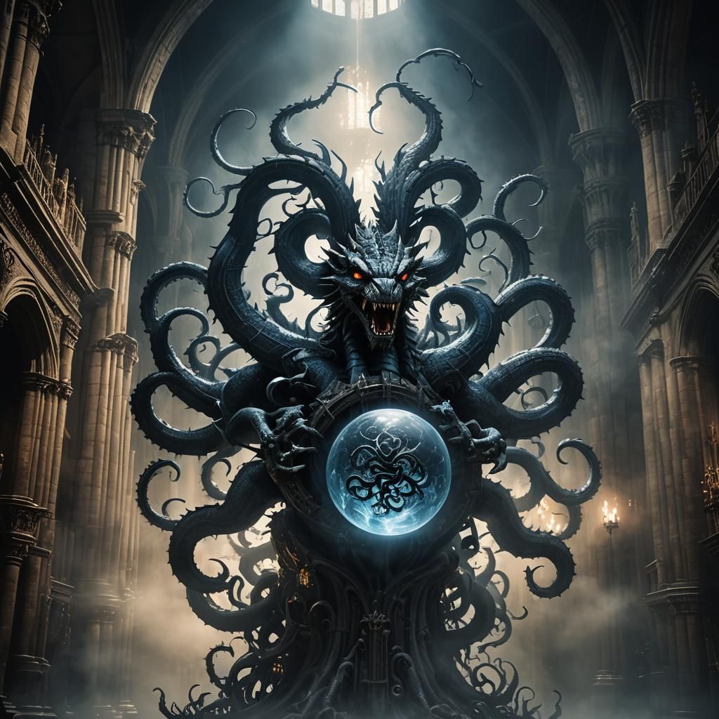 Mystical Hydra Emerges in Gothic Hyper-Realism