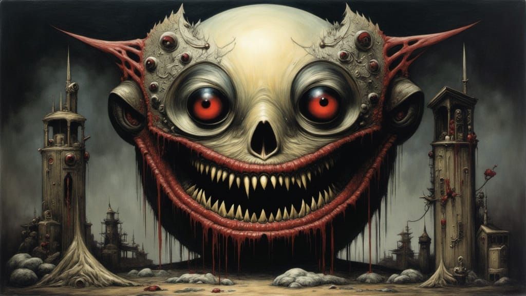 Menacing Gothic Eyeball with Teeth in Punk Style