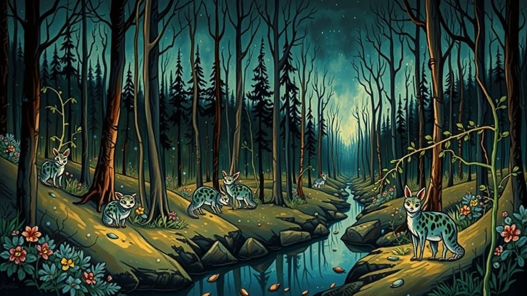 Whimsical Forest Creatures in Vibrant Watercolor Style