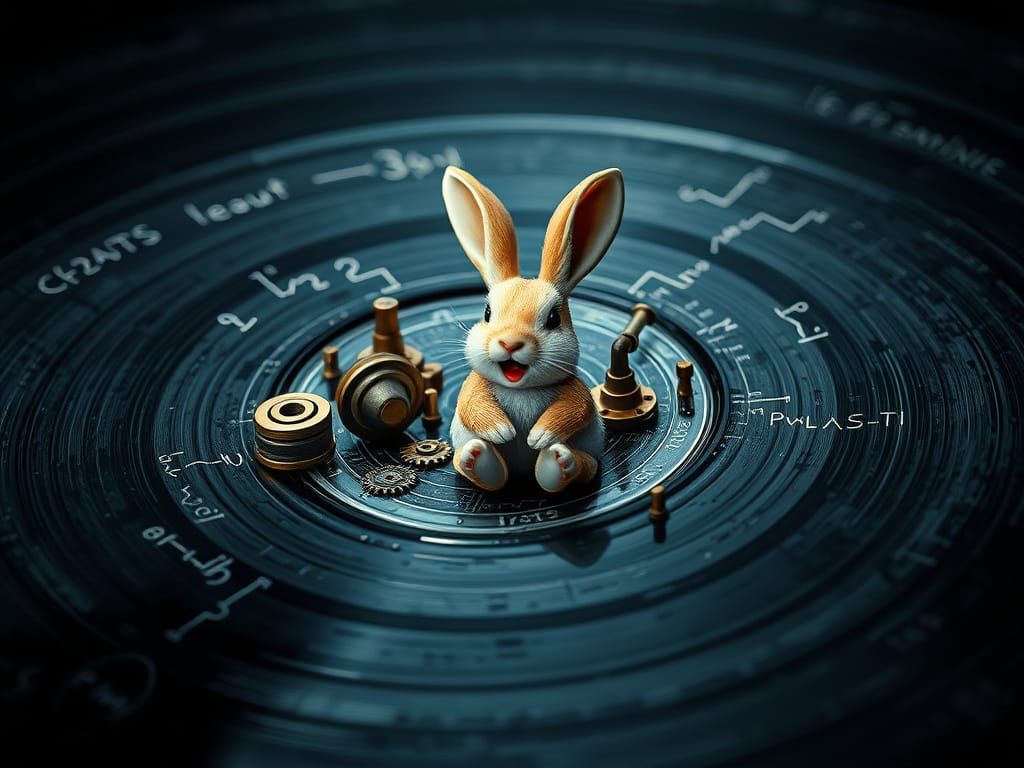 Steampunk Bunny on Vinyl Record in Macro View