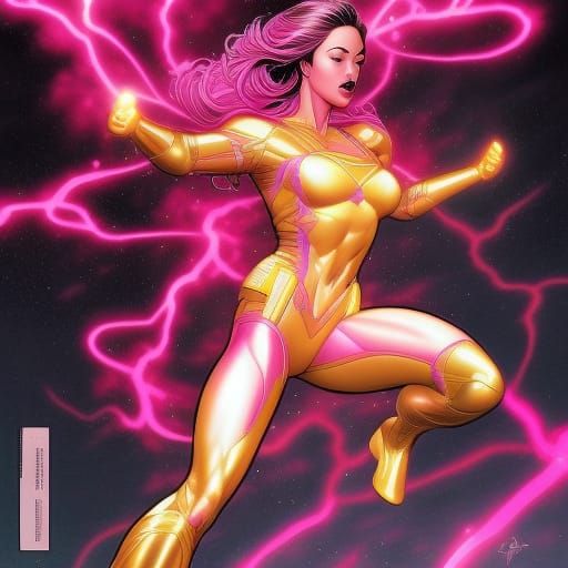 Vietnamese Superhero Radiating Pink Lightning Energy