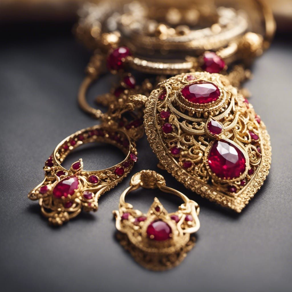 Elegant Arabian Gold and Ruby Jewelry in HDR