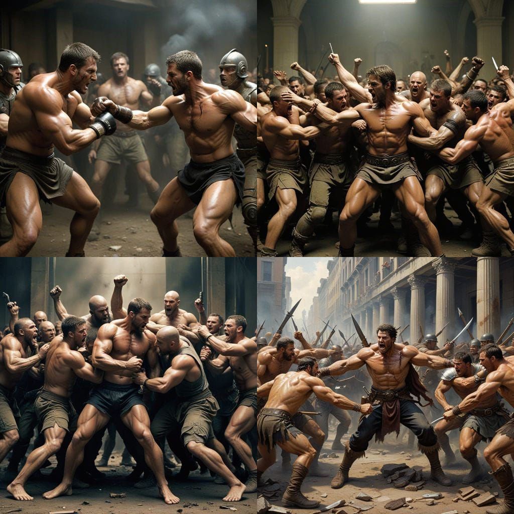 Fierce Warriors in Combat, Embracing Physical Exertion and D...