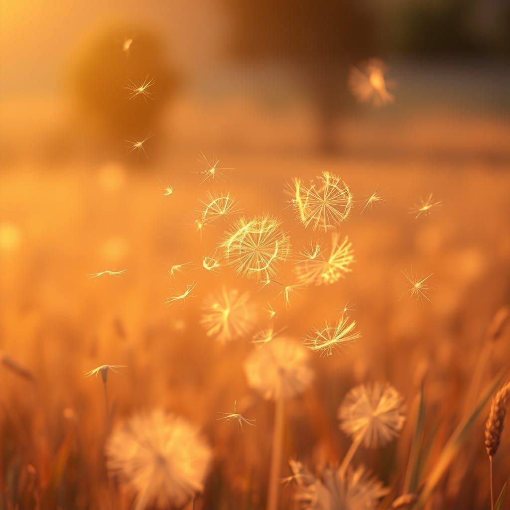 Dandelion Seeds Dance in Golden Light