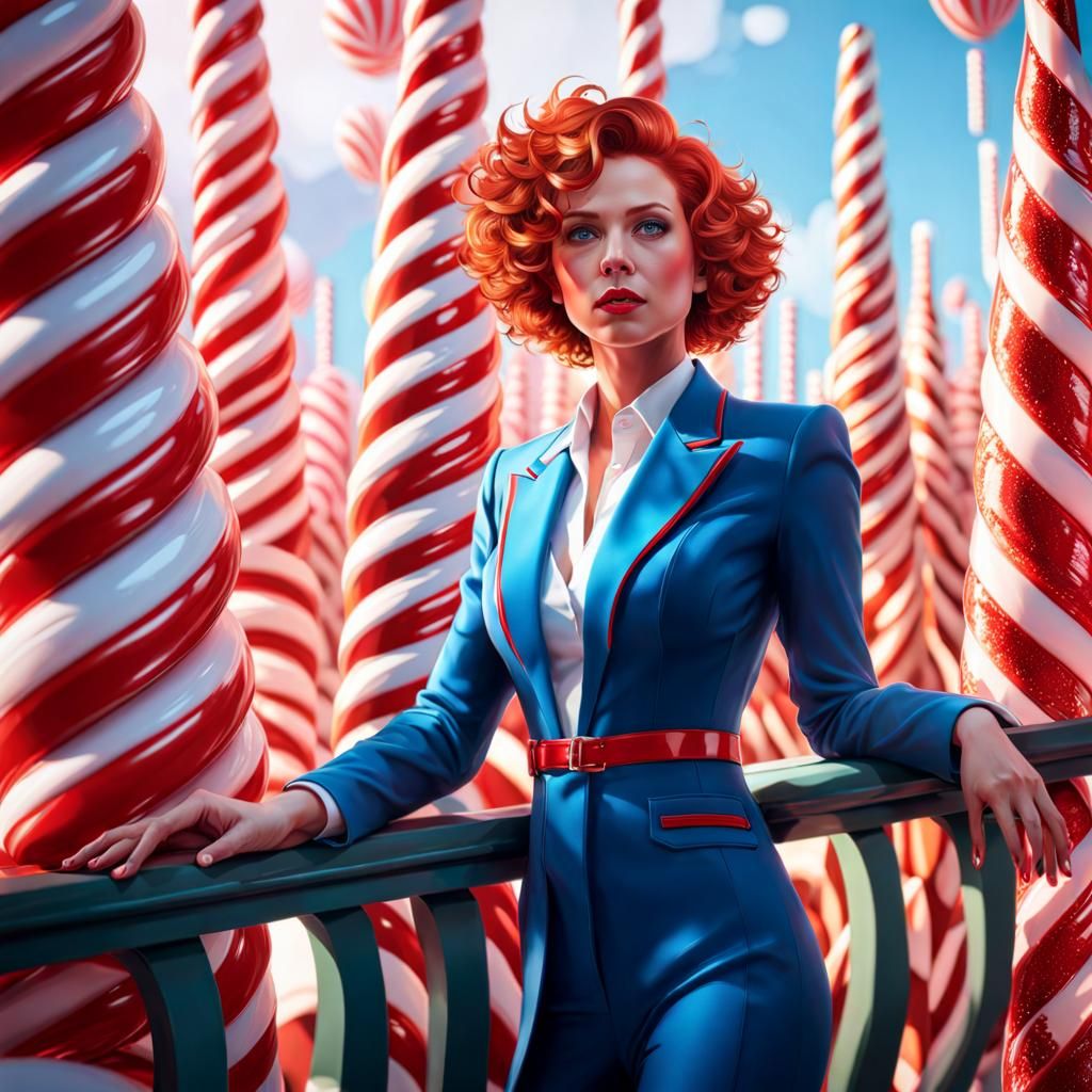 Woman on Balcony in Candy Cane Forest