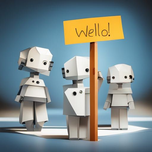 Origami Robots Holding Hello World Sign