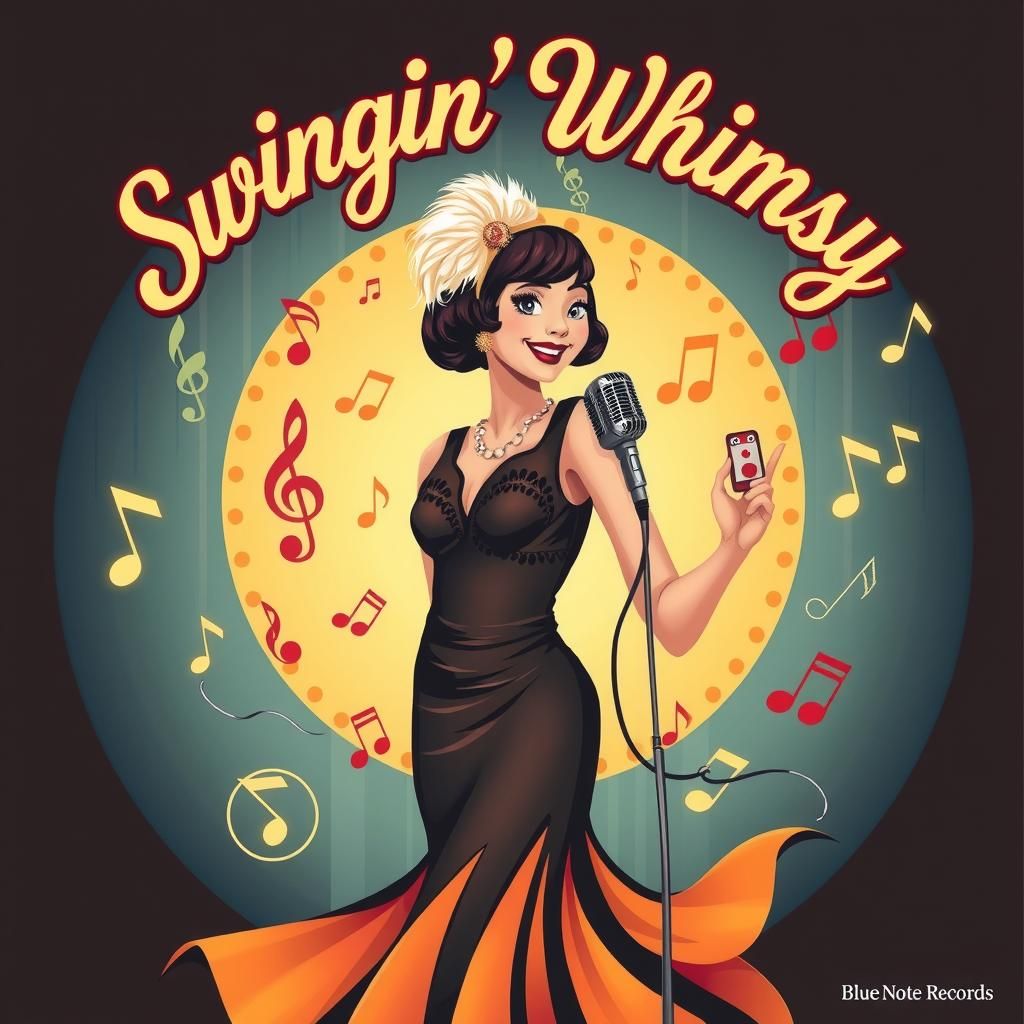 Vintage Jazz Singer with Swirling Musical Notes
