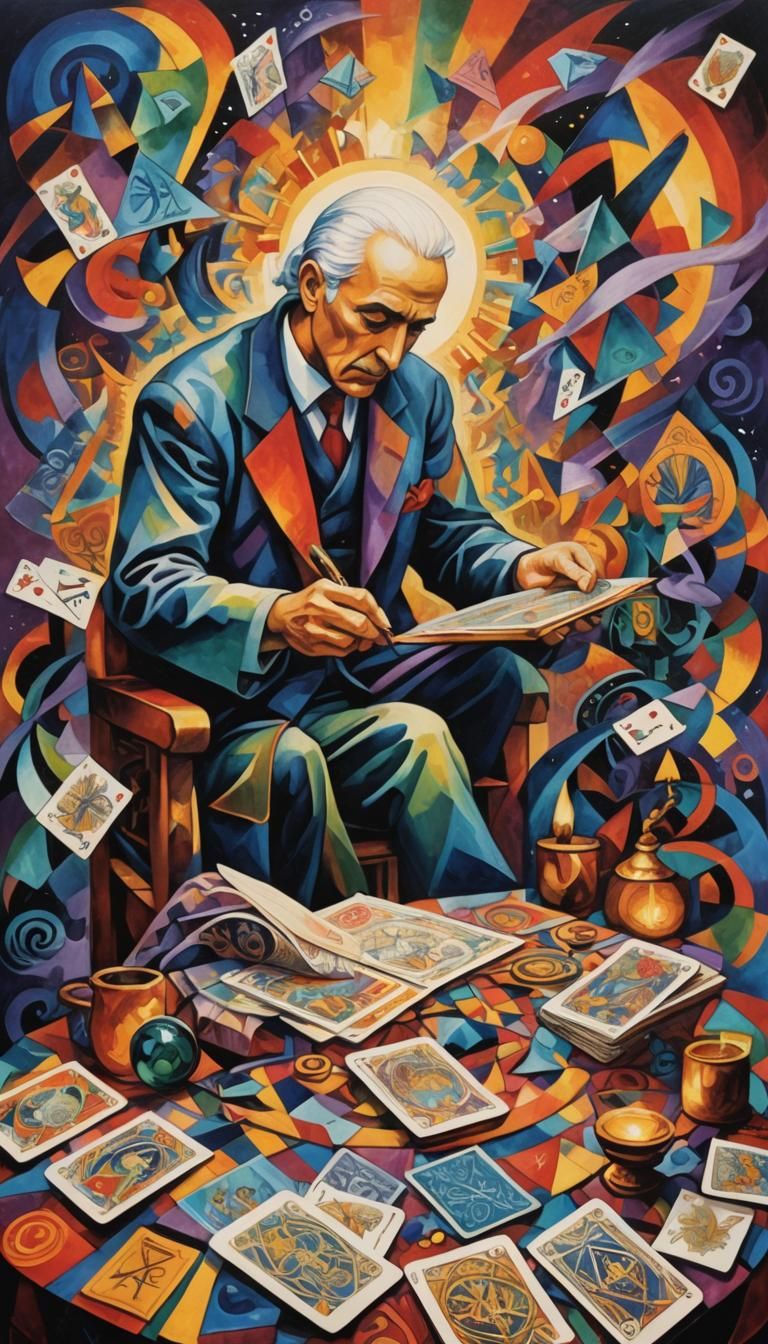 Cubist Hand of Fate Writes Death Tarot Card