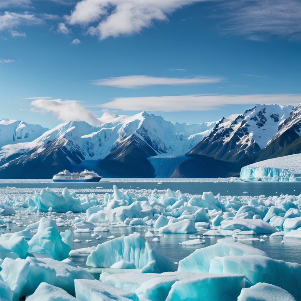 Colorful Cruise Ship at Hubbard Glacier, Alaska