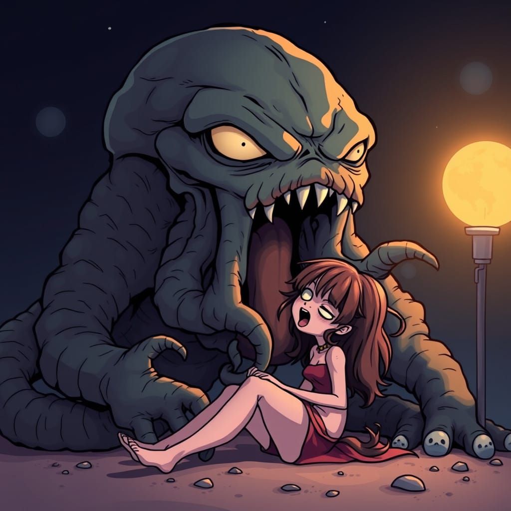 Ethereal Cthulhu Devours an Innocent Maid