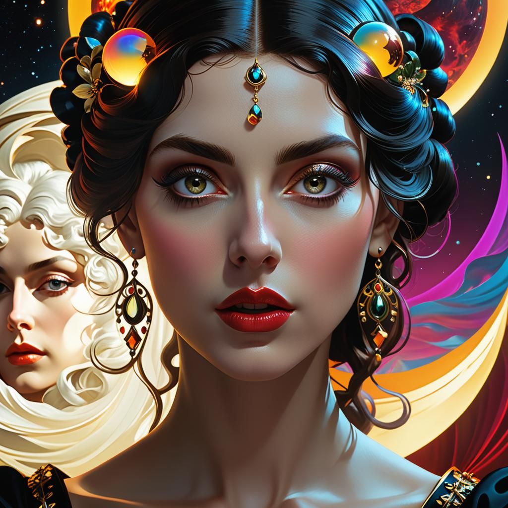 Mystical Ethereal Portrait in Maximalist Goth Style