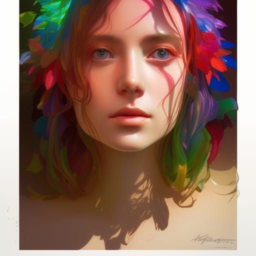 Rainbow Dahlias Portrait in Hyperdetailed Digital Art