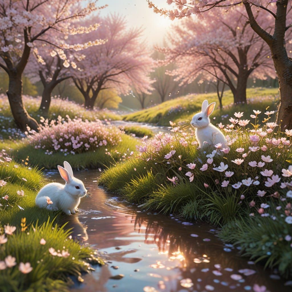 Vibrant Spring Meadow in Warm Golden Light