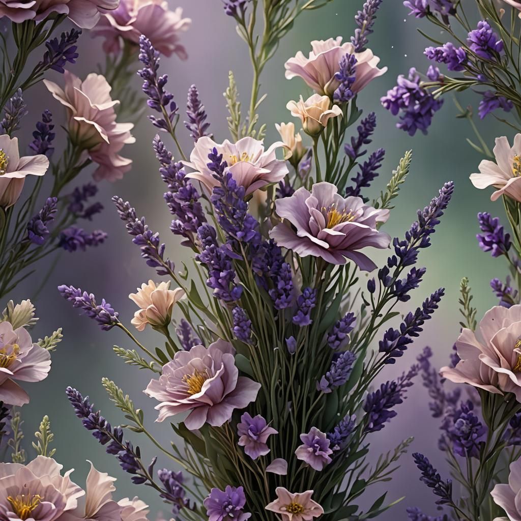 Fantastical Preserved Lavender Bouquet in Matte Painting Sty...