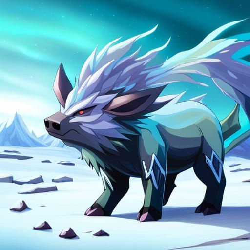 Ice Boar Pokémon with Aurora Borealis Background