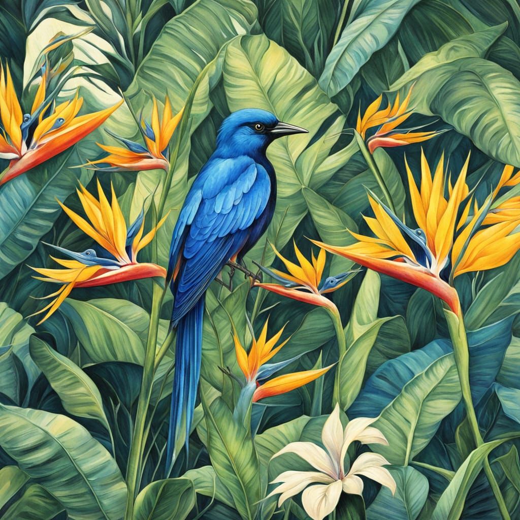 Exotic Blue Bird-of-Paradise Flower: AI Generated Image