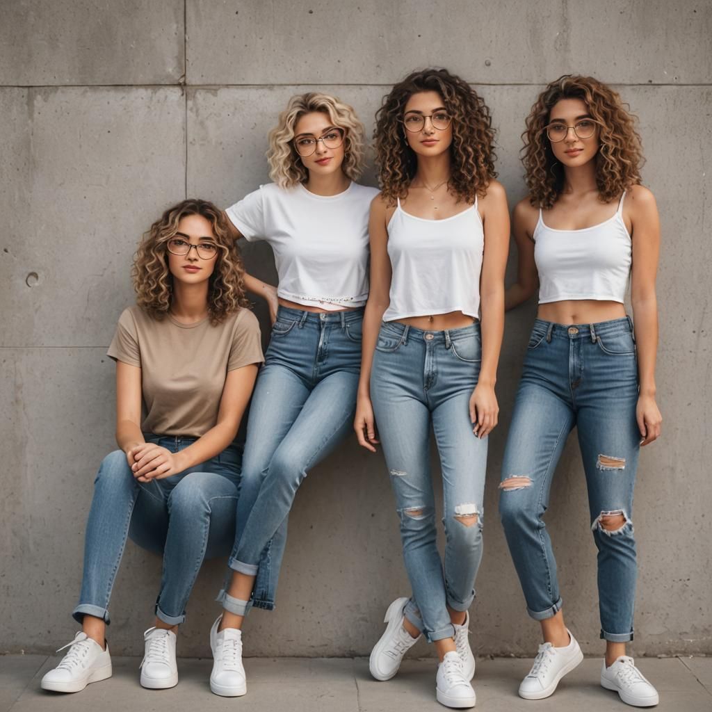 Three Young Women with Varied Hairstyles