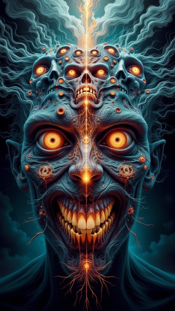 Unsettling Fractal Faced Man in Analog Horror Style