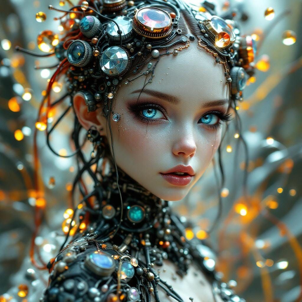 Crystal Fairy with Machine Parts in Gothic Style