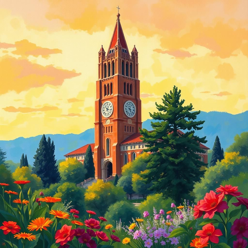 Hoover Tower in Impressionist Dreamscape