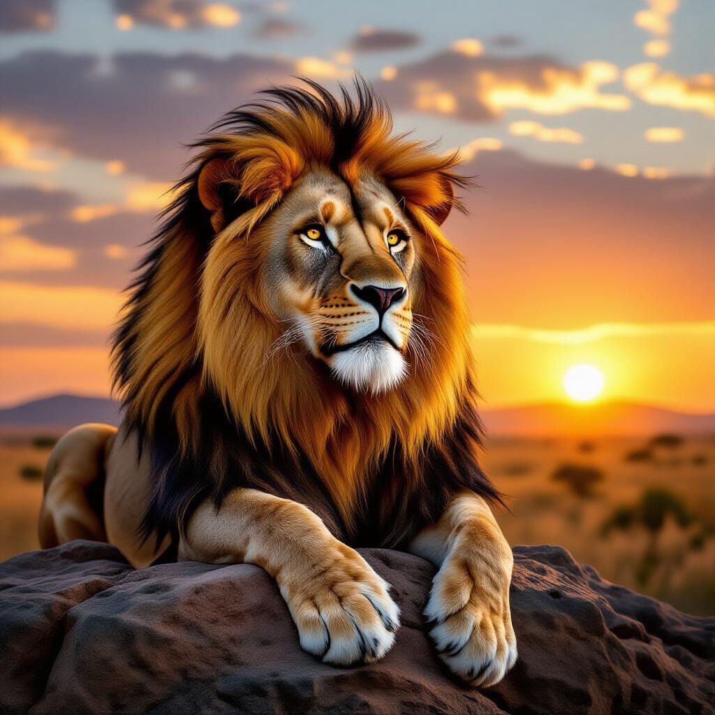 African Lion Surveys Savanna Kingdom in Hyperrealism
