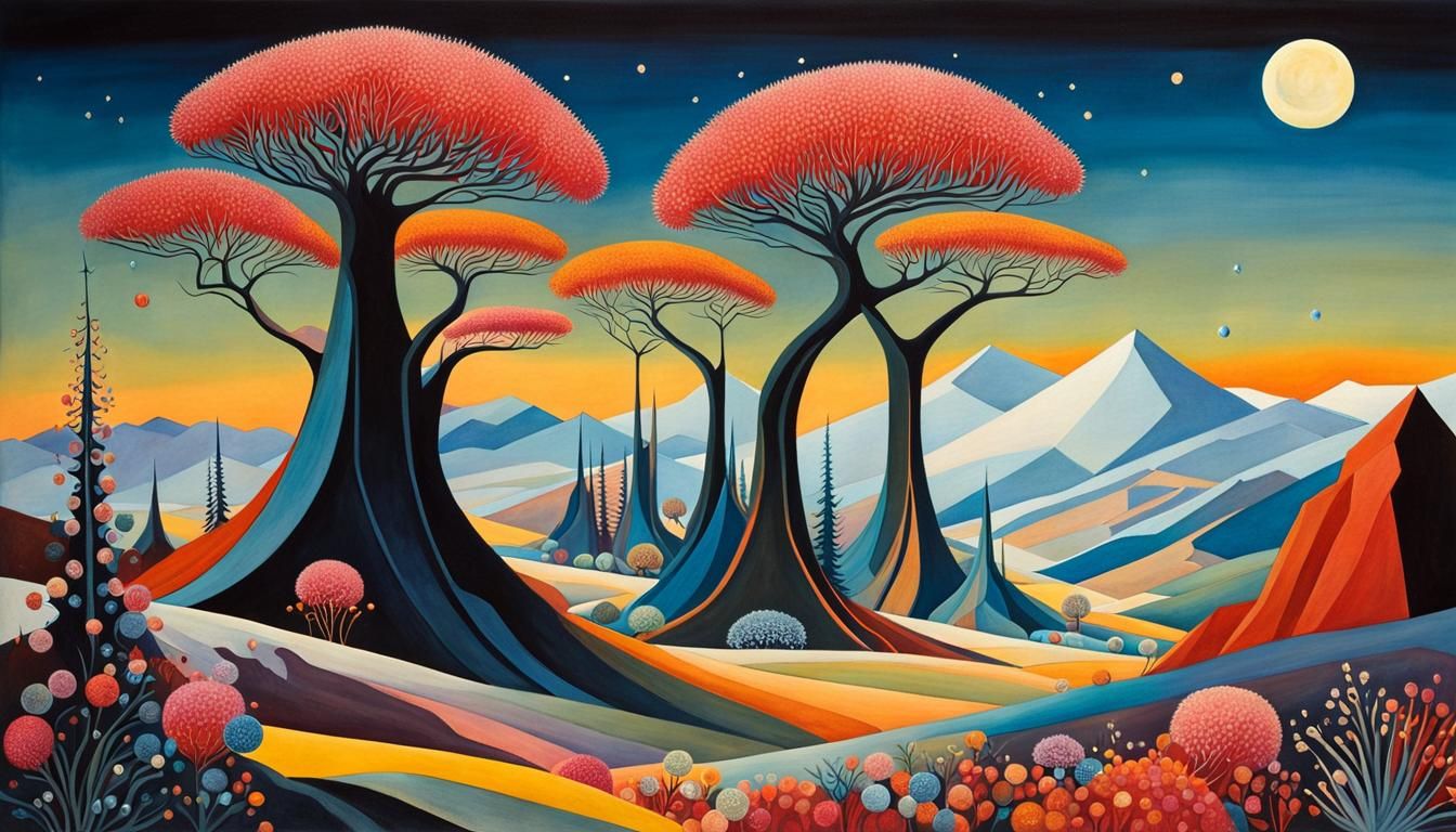 Pleiadian landscape by moonlight