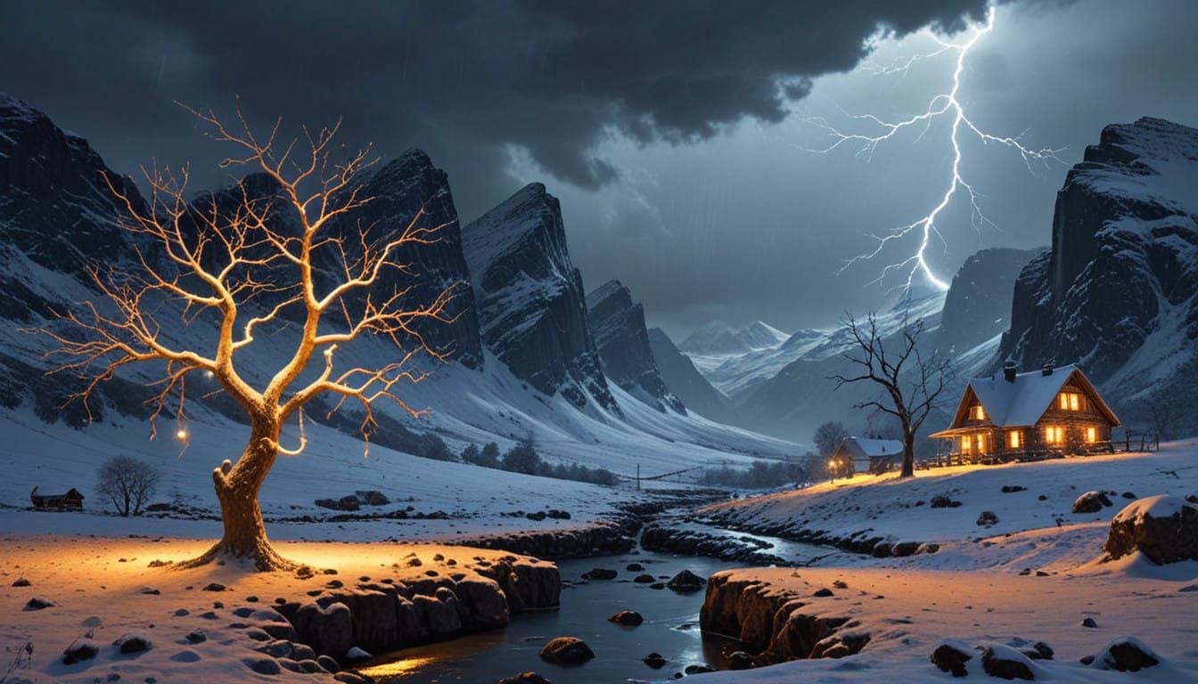 Surreal Christmas Landscape in Vibrant Colors