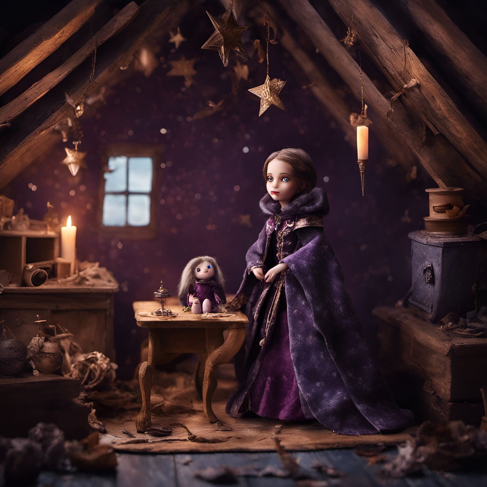 Magical Star-Studded Doll in Attic: Fantasy Concept Art