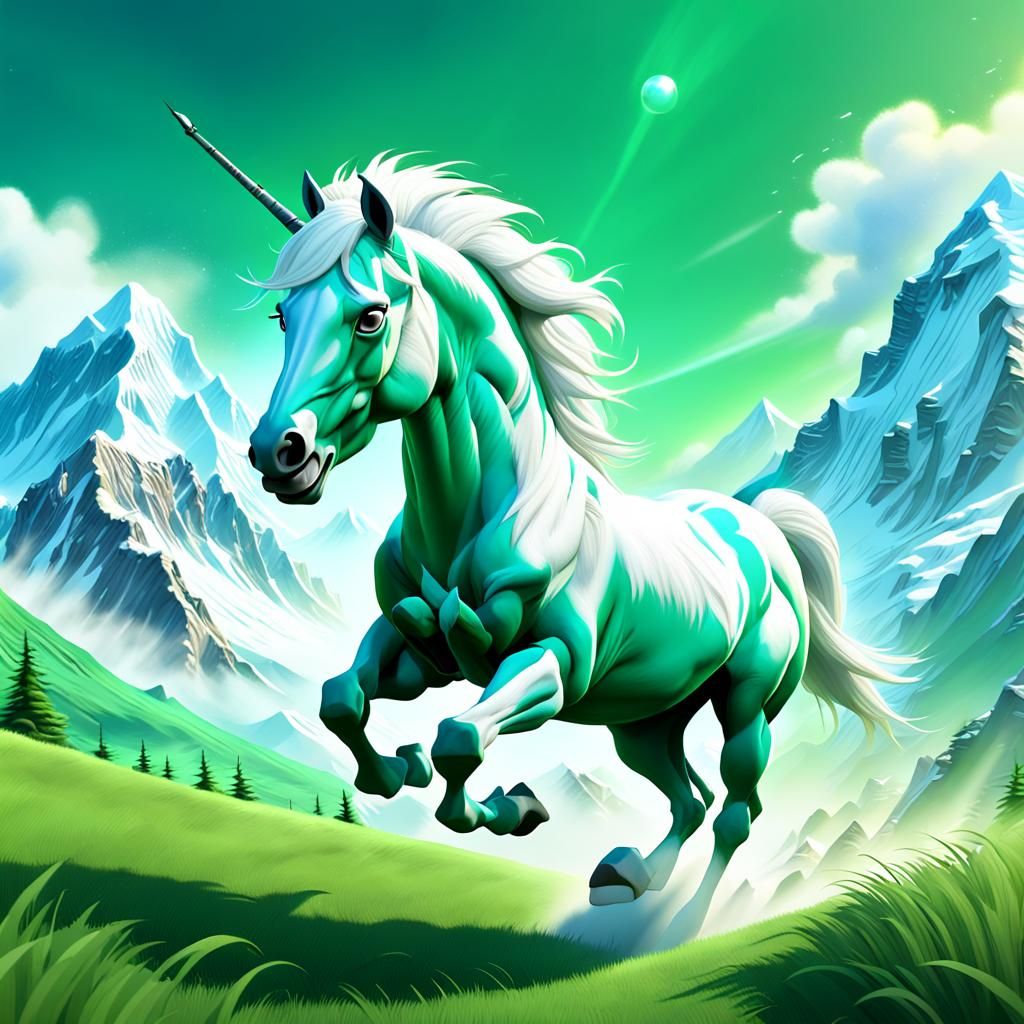 White Horse Runs Freely on Green Everest: Pixar-Inspired 3D ...