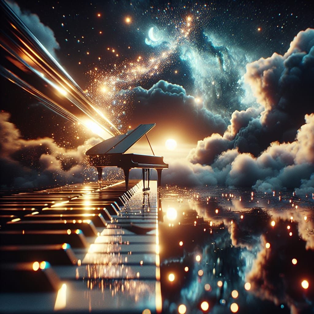 Piano Keys Floating in Starry Sky