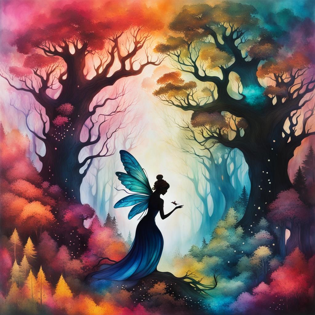 Mystical Forest Fairies in Flowing Alcohol Ink