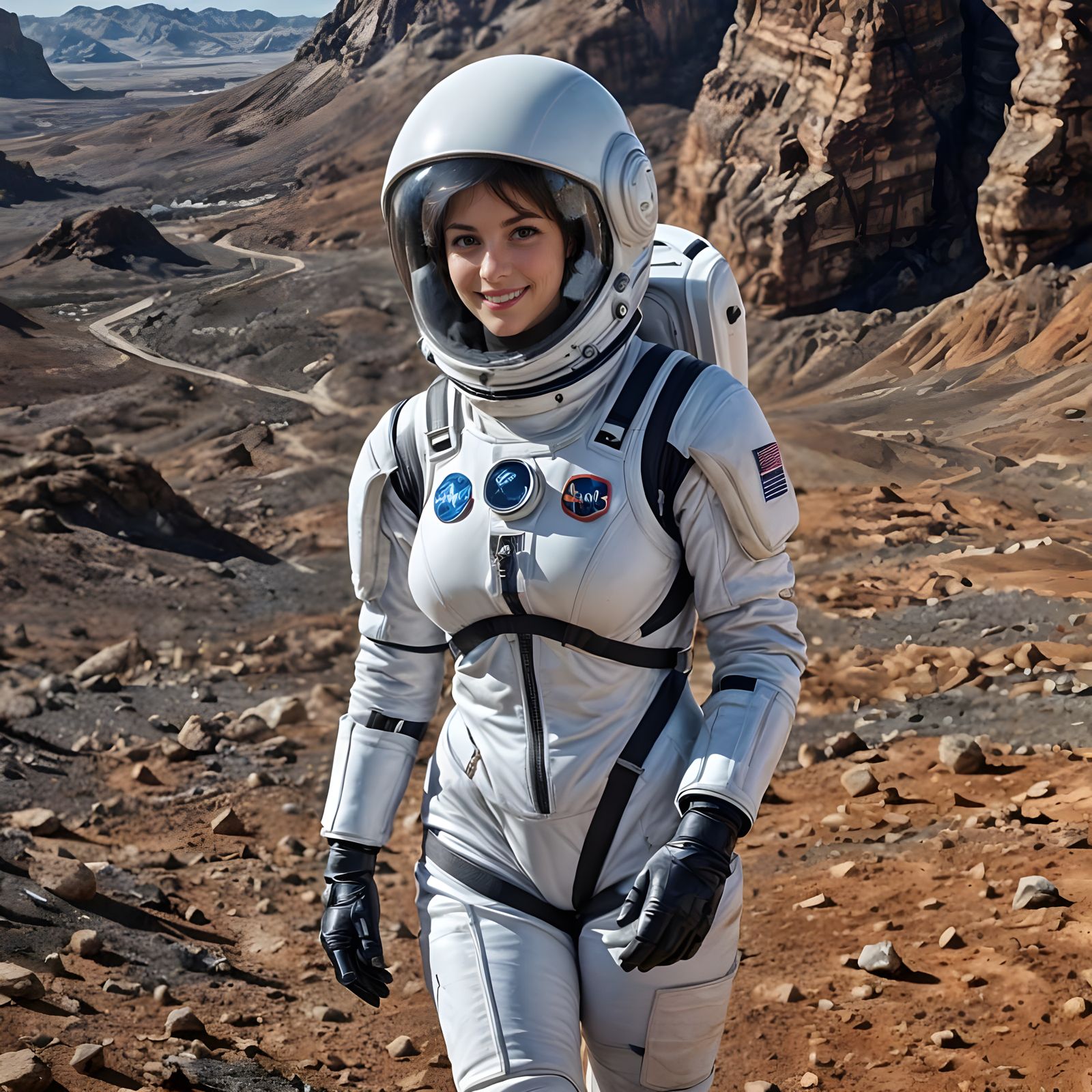 French Space Explorer in Martian Landscape
