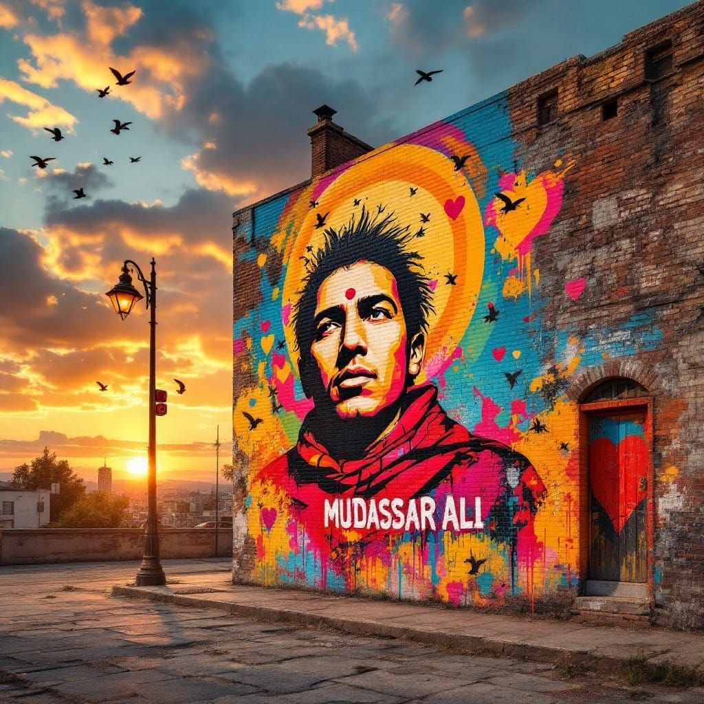 Colorful Graffiti Art on Brick Wall at Sunset