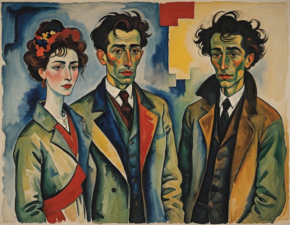 Abstract Couple in Expressionist Style