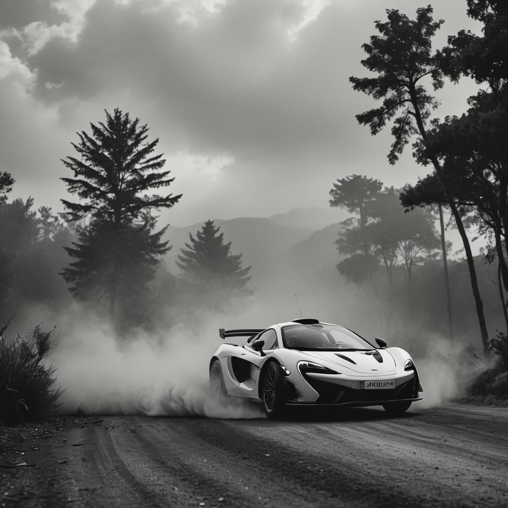Black and White Mclaren W1 Drift