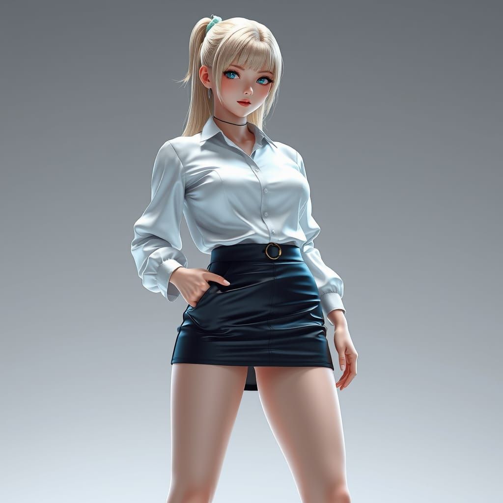 Busty Blonde in Mini Skirt: 3D Anime Art