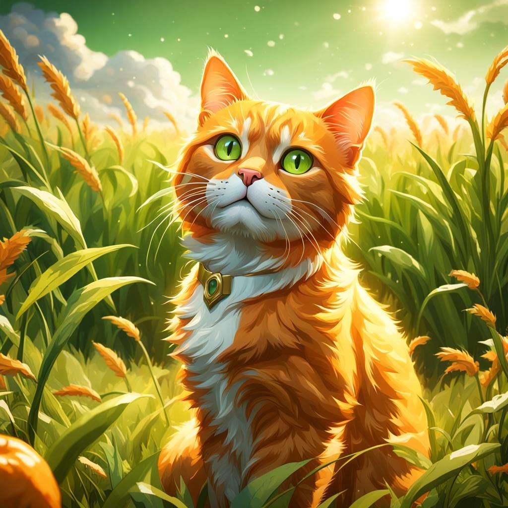 Orange Cat in Field: Fantasy Concept Art