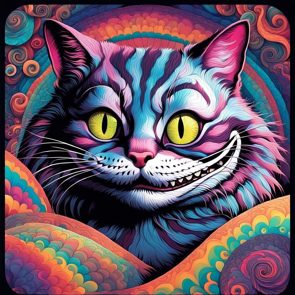 Psychedelic Cheshire Cat in Wonderland