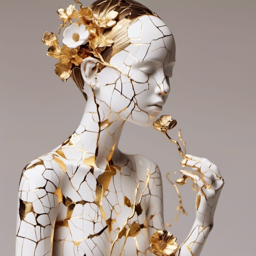 Golden Flower Girl with Kintsugi Artistry