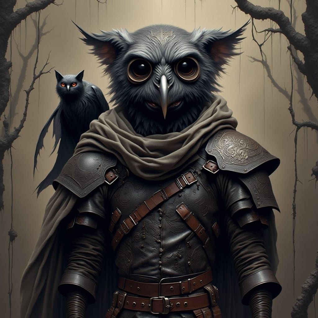 Mysterious Owl Thief in Dark Fantasy Armor