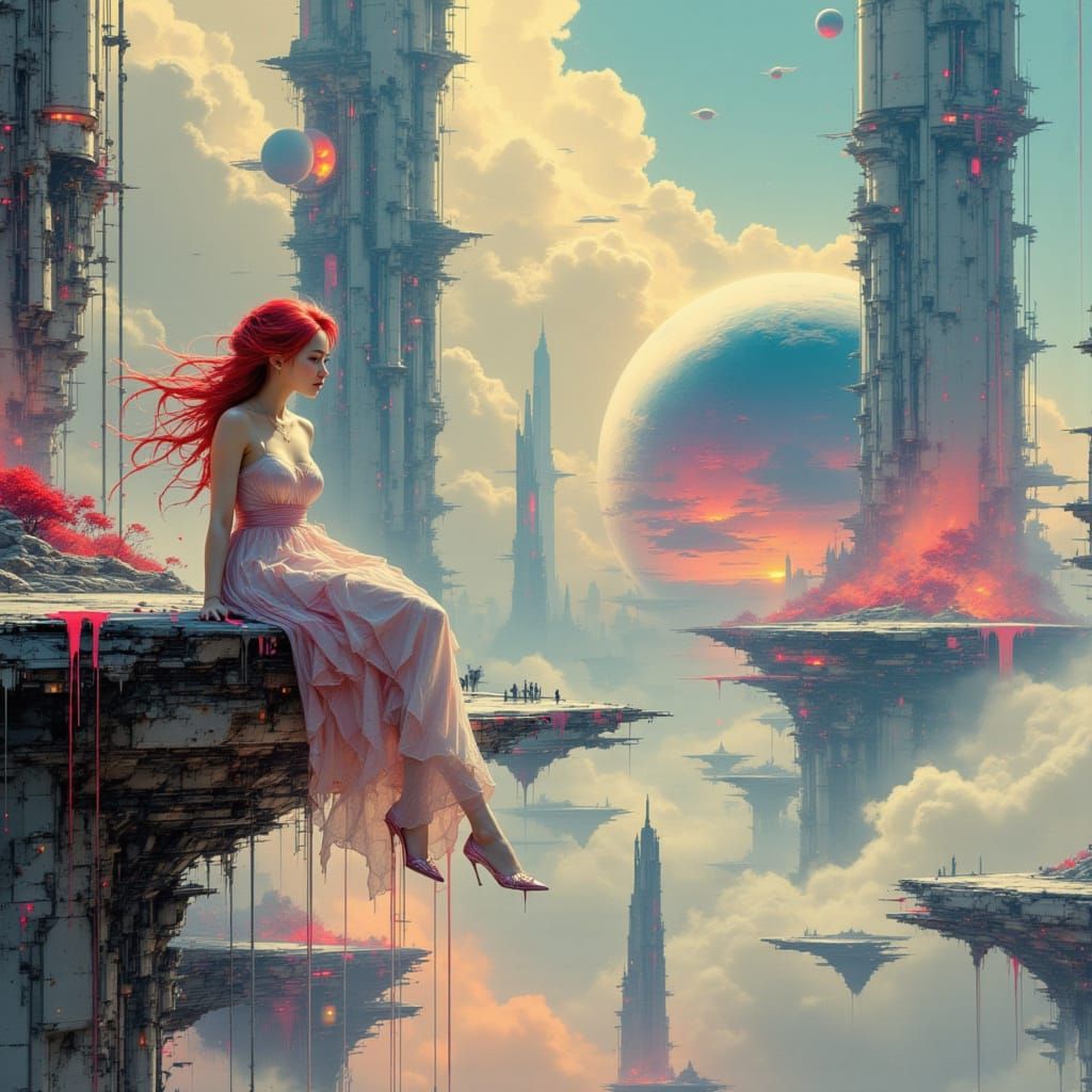 Sci-Fi Woman on Space Station, Hyperdetailed Art