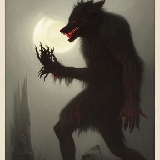 Demonic Blood-Coated Werewolf in Horror Style