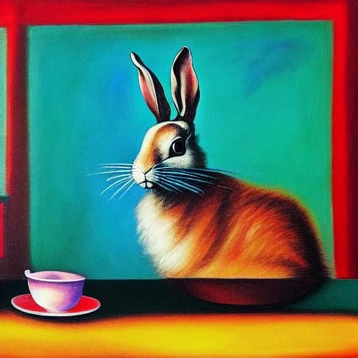 Surreal Rabbit Dinner in a Dreamlike Setting