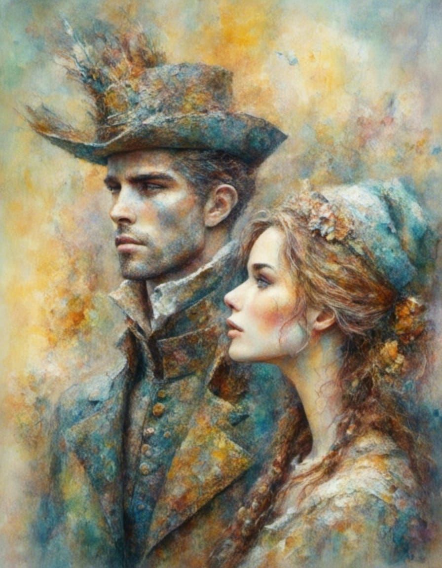 Elven Couple in Oil Painting Style