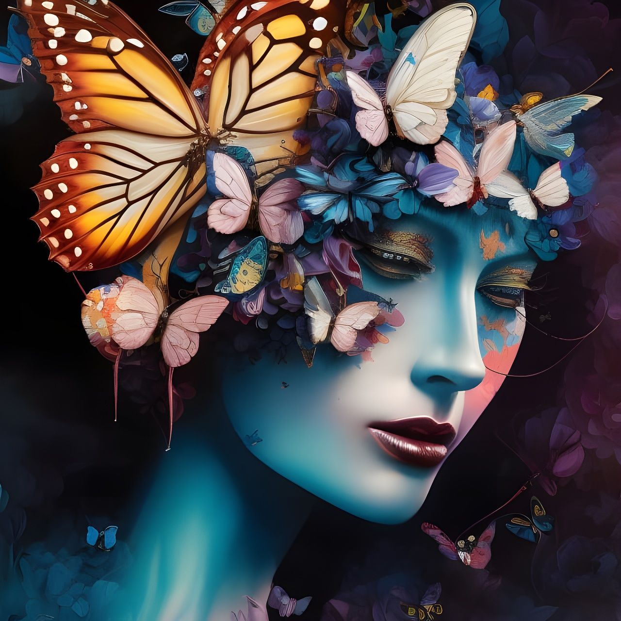 Butterfly Woman: Hyperdetailed Gouache Illustration