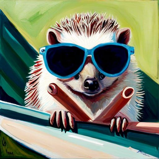 Hedgehog in Sunglasses, Oil Painting Style