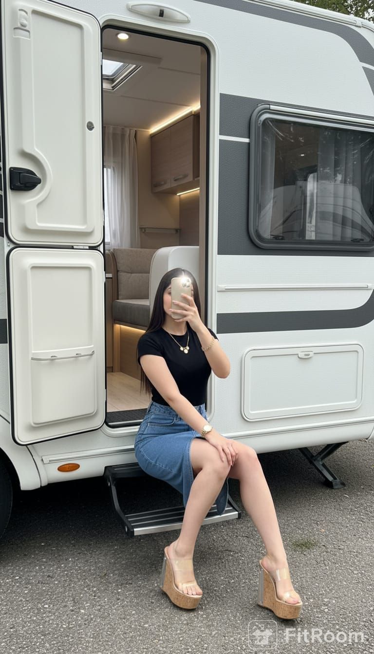 Woman Sitting in Tabbert Bellini Caravan Door