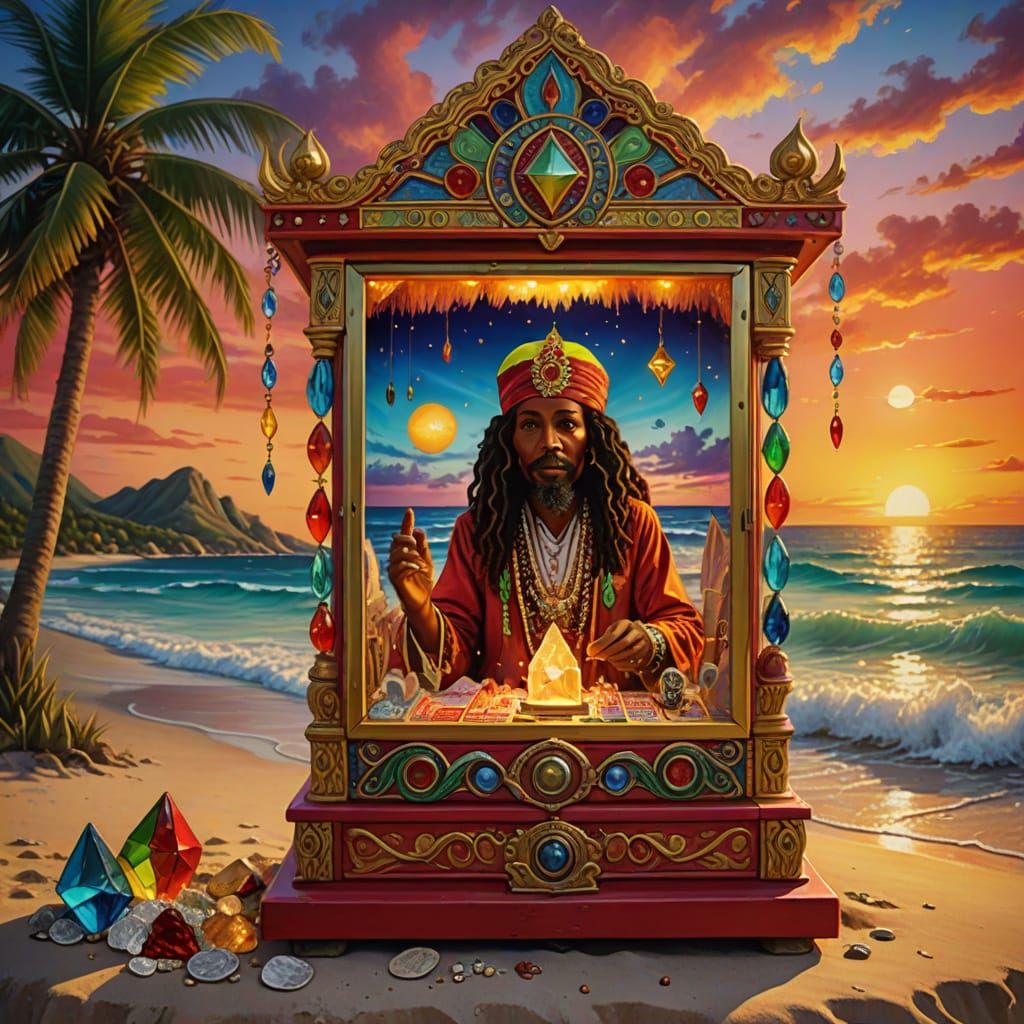 Caribbean Surrealism: Zoltar Fortune Teller by the Sea